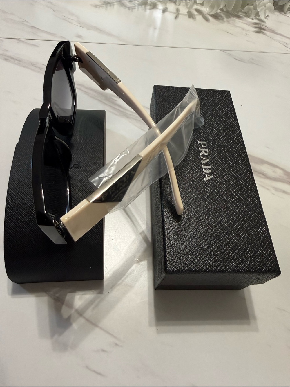 Prada Black Front Sunglasses with White Temples - Picture 2 of 6